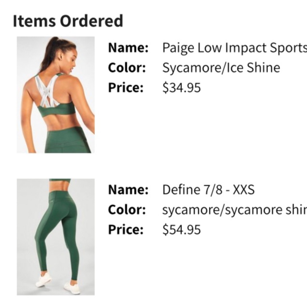 Fabletics Green/Silver Metallic Set
